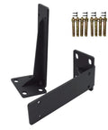 Rock Hard Heavy Duty Corner Shelf Brackets With Matte Black Finish And Rust Resistant Iron showing angled view with mounting hardware.