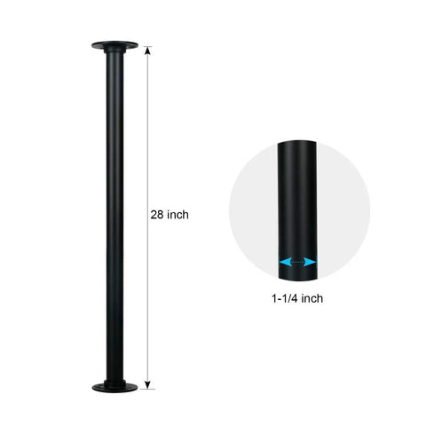 28 Inch Industrial Pipe Table Legs In Matte Black - Rustic Steel DIY Heavy Duty Legs For Custom Vintage Tables And Farmhouse Decor, 4 Piece Set, shown in close-up with dimensions.