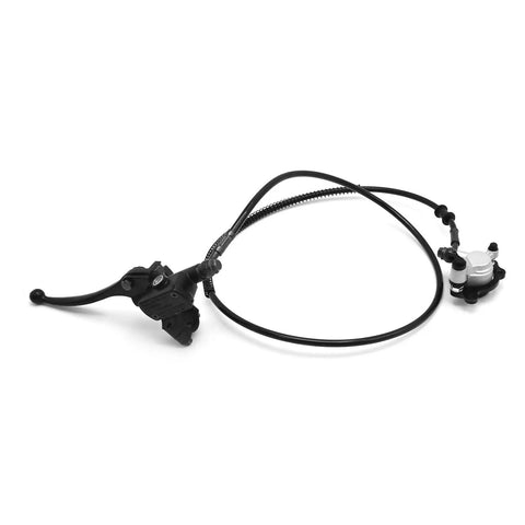 12 Piece Seven Eighths Inch Mini Bicycle Hydraulic Brake System With Fifty Inch Hose Direct Fit Replacement For DB30 Baja Doodlebug Mini Bikes Go Karts Left Side showing handle and hose