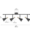Dope Lofty Industrial Four Light Track Lighting Fixture With Pivoting Heads In Matte Black And Brass Accents with dimensions