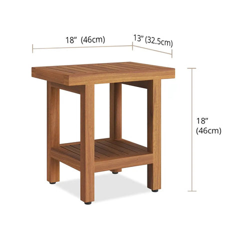 18 Inch Spa Teak Shower Bench With Shelf, Solid Teak Wood Construction, Stainless Steel Non Corroding Hardware, Adjustable Rubber Feet For Stability, Water Resistant Indoor Or Outdoor Use, Durable And Sustainably Harvested