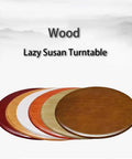 Slick Rolling Wooden Lazy Susan Turning Tray Real Game Changer For Kitchen Counters And Reliable Dining Tables With Silent Bearing Sturdy Round Swivel Serving Platter, featuring multiple wooden colors.