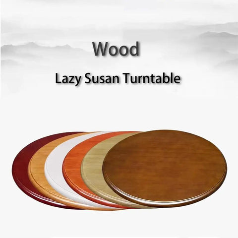 Slick Rolling Wooden Lazy Susan Turning Tray Real Game Changer For Kitchen Counters And Reliable Dining Tables With Silent Bearing Sturdy Round Swivel Serving Platter, featuring multiple wooden colors.