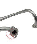 Beefy Heavy Duty Exhaust With Muffler For Predator 212cc with measurements in black metal.