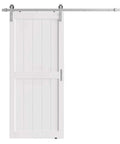 Front view of 40 x 84 Inch Solid Wood Paneled Sliding Barn Door With Brushed Nickel Hardware Kit, White Finish