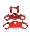 Red CNC Aluminum Triple Clamp Set For Pit Dirt Bike Forks 45mm And 48mm With 22mm Handlebar 165mm Center To Center displayed flat