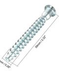 Close-up of Confirmat Screws 7x59mm Hex Socket Wood Screws Zinc Plated with measurements for furniture assembly and DIY projects.