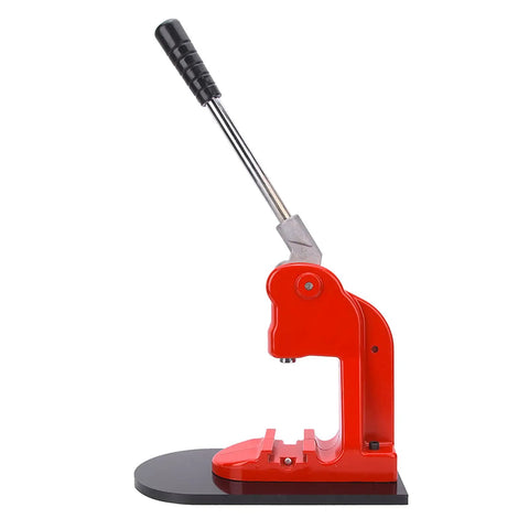 Ycauty 37Mm Button Maker Machine Ergonomic Handle Craft Tool Press with red design, ideal for creating badges and labels.