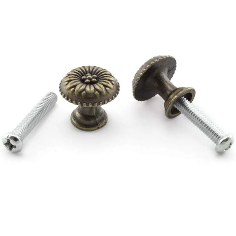 Four Pack Antique Bronze Round Flower Pattern Jewelry Box Pull Handles With Screws For Cabinet Drawer Wardrobe Zinc Alloy Knob Pull 17 X 15 Mm M4