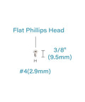 Premium 18-8 304 Stainless Steel Wood Screws 200 Pack Flat Head Phillips Self Tapping Fasteners showing 3/8 inch length and flat head.