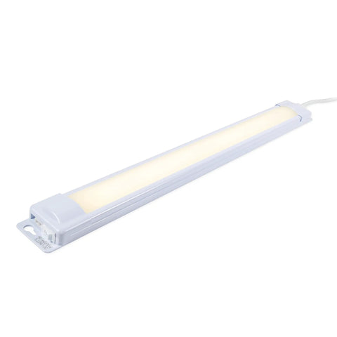 Premium Linkable Under Cabinet Light 18 Inch LED With 628 Lumens 3000K Warm White viewed at angle showing toggle switch