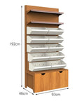 Boss Level Heavy Duty Seven Tier Metal Wire Shelving With Durable Wood Boards No Sweat Adjustable Industrial Garage Storage Rack For Warehouse Pantry And Home Basement 192cm tall with white bins.