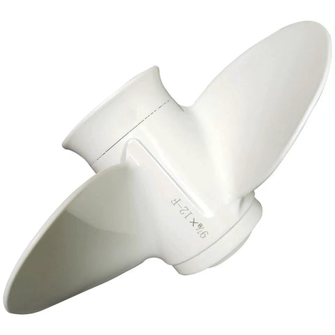 Yamaha Outboard Aluminum Propeller 9.875 By 12 Pitch 3 Blade Right Rotation 10 Spline Fits 20-30HP Motors side view