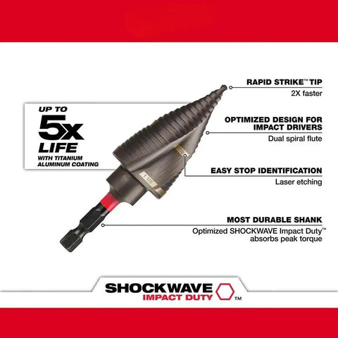 Kickstart Your Drilling Game With This Rad 3-Piece Titanium Step Bit Kit Compatible With Milwaukees And Standard Drivers Featuring Rapid Strike Tips For Fast Starts And Dual Spiral Flutes Perfect For Electrical Wiring And Mild Steel Projects Including. 1/8-1/2 titanium step bit, hex shank, impact driver