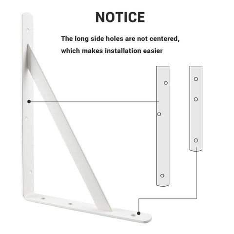 Heavy Duty 12-Inch By 8-Inch Shelf Brackets With 600 Lb Capacity 10 Pack, white metal L-bracket installation guide shown.