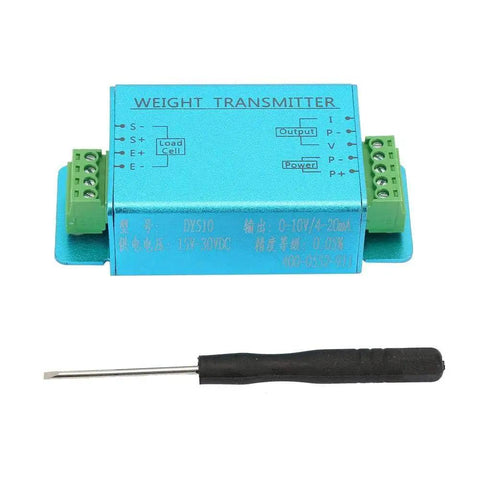 Heavy Duty Load Cell Amplifier And Weight Transmitter For 4 To 20mA And 0 To 10V Outputs With Quick Signal Boost Easy Setup And Precise Sensing Workhorse Reliability For Industrial Scales blue metal module with screwdriver and terminal blocks