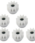 Six Pack Spin Mop Bucket Gear Replacement Set With Stainless Steel And Plastic Gears shown in white plastic, set of six