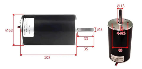 Solid 63mm DC Gear Motor With 24 Volt Ball Bearing Speed Regulated For Robots, Smart Automation Jobs, And Heavy Duty Projects Using 8mm Shaft with dimensions and sealed bearings.