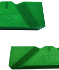 Heavy Duty Drill Bit Sharpening Guide Jig For 118 And 135 Degree Twist Bits displayed at different angles in green polymer material.