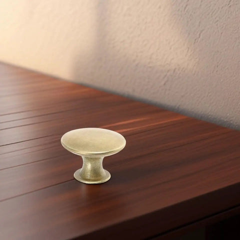 Vintage Round Cabinet Knobs Gold Finish Hardware Set Of 6 For Kitchen And Furniture Antique Dresser Pulls on wooden surface