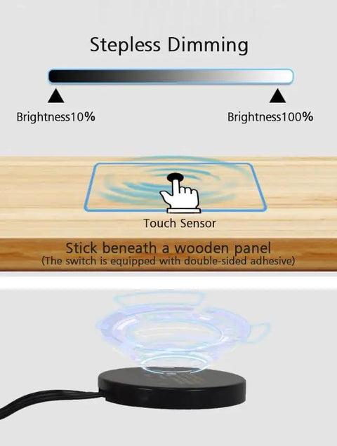 Diagram showing Hidden 12V Dimmer Switch With Touch Sensor Through Wood Panel for stepless dimming with touch interface.