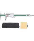 Mingzhe Digital Caliper 6in, IP54 Splashproof, Stainless Steel with case and accessories on a white background.