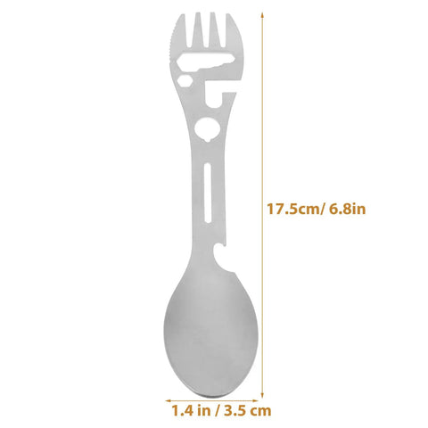 Two Piece Outdoor Spork And Fork Set Made Of Stainless Steel Reusable Flatware With Built In Bottle Opener for travel hiking