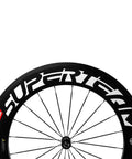Close-up of a 700C Beefy 88mm Carbon Wheelset with basalt brake surface and Super-Light 291 hub, Shimano compatible.