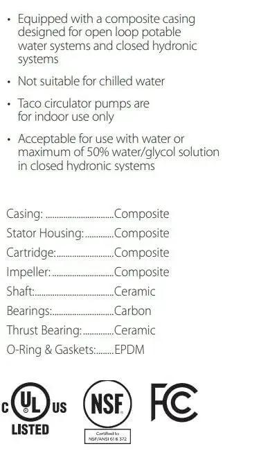 Top Shelf 006E3 Ecm High Efficiency Hot Water Circulation Pump For Hydronic Heating Systems With Whisper Quiet Operation specifications