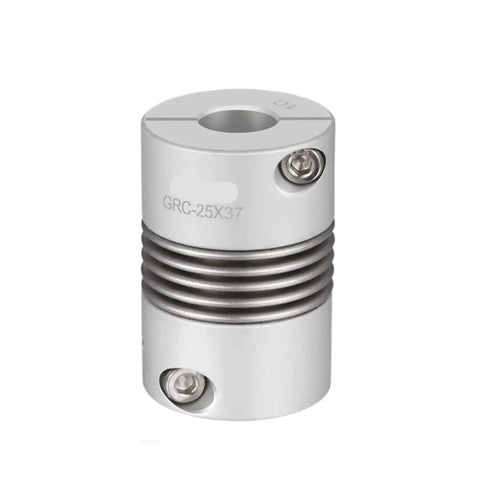 Premium GRC 55X72 Flexible Bellows Shaft Coupling with Aluminum Dual Clamping Hubs, featuring Metal Bellows Body.
