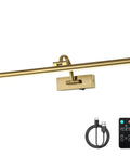 Wireless Picture Lights With Remote And Timer Dope Rechargeable Brass Gallery Lighting, 24 Inch Battery Operated, Remote, Cable