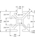 Technical drawing of 1 Inch By 1 Inch T Slot Aluminum Extrusion 10 Series 1010 for DIY Linear Rails and Framing, 89 Inch Length.