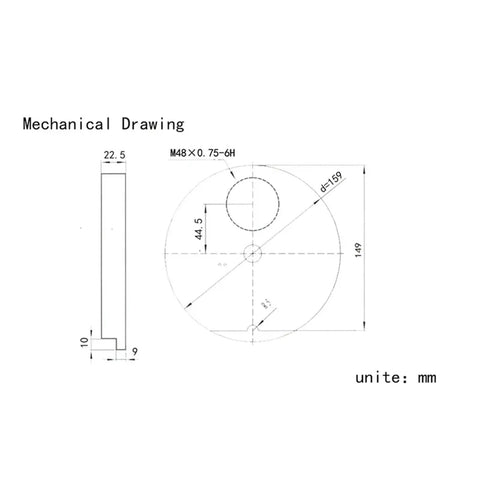 Mechanical drawing of Pro Grade Filter Wheel Gear For Astrophotography With Five Metal Filters Quick Switch Setup dimensions.