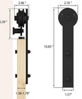 Heavy Duty Double Barn Door Hardware Kit 14 Foot Matte Black Track System detailed view with dimensions for smooth gliding doors.