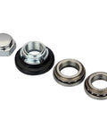Steering fork bearing set with nut and seal; metal bearings and black seal