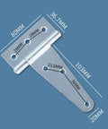 Heavy Duty 4 Inch T Shaped Industrial Packing Box Hinges Set Of 10 Galvanized Iron Construction with measurements displayed
