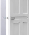 50 Pack Clear Cabinet Bumpers With Screws Dead Silent Rubber Door Stops shown on a closed white door for quiet operation.