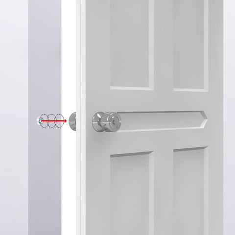 50 Pack Clear Cabinet Bumpers With Screws Dead Silent Rubber Door Stops shown on a closed white door for quiet operation.