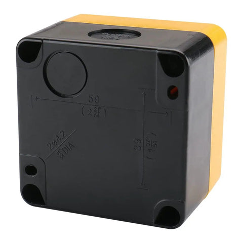 Back view of yellow enclosure for Emergency Stop Switch With Enclosure 660V 10A Red Mushroom Push Button 1NO 1NC IP65