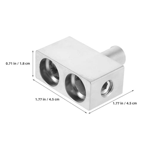 2 Pcs Premium Sonic Badass Car Audio Wire Reducer Dual Amp Input Adapter Aluminum Alloy showing dual openings and dimensions.