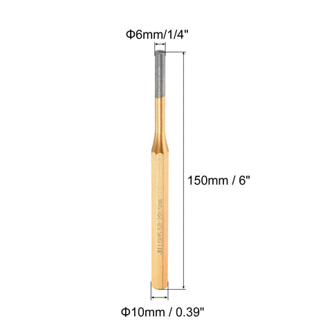 Heavy Duty Pin Punch 1/4 Inch Head 150Mm Length Alloy Steel Alignment Driver Tool For Beating Out Stubborn Pins In Auto Shop Repairs Watch Jobs And Jewelry Crafts, showing 150mm length and 6mm head.
