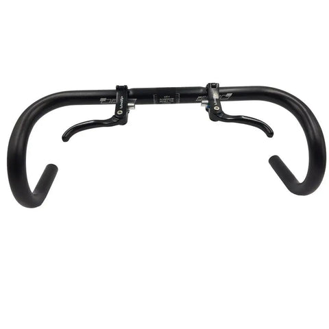 Ergonomic Aluminum Alloy Brake Lever Set For Road Bikes, 22.2mm And 23.8mm Clamp Sizes, Top Mount Design in black on handlebars