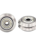 Tuned Up Stainless Steel V Slot Pulleys Featuring Precision 625ZZ Bearings, two close-up views highlighting smooth design.