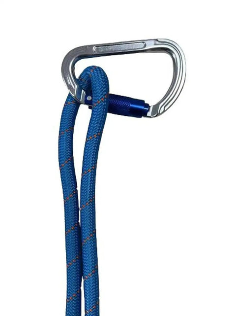 Double Braided Arborist Rope 0.55 Inch By 200 Feet Static Rope With 8400 Lbs Breaking Strength shown with carabiner