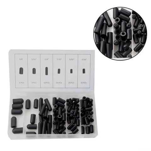 80 Piece Rubber Vacuum Line Cap Assortment Kit For Carburetor And Engine Manifolds With 6 Sizes Including 5/32 Inch To 3/8 Inch Great For Tight Seals And Fast Auto Repairs Under the Hood, 6-size black rubber cap organizer