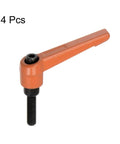 Four Pack Adjustable Clamping Lever Handles M6 25mm Thread 50mm Lever Rotating Quick Release Ratchet Push Button Orange