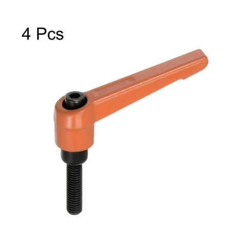 Four Pack Adjustable Clamping Lever Handles M6 25mm Thread 50mm Lever Rotating Quick Release Ratchet Push Button Orange
