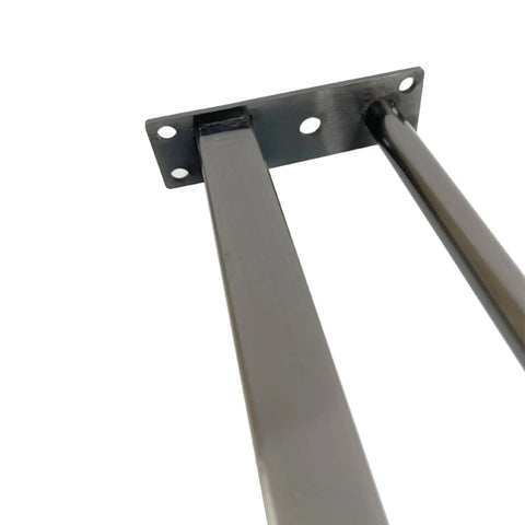 Heavy Duty Black Stainless Steel Furniture Legs Four Piece Modern Cabinet Riser Feet With Quick Screw Mount For Sofas Adjustable Leveling Base No Sweat Setup close-up of mounting plate and legs.