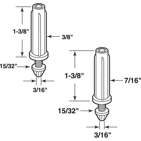 Diagrams of Bi Fold Closet Door Bottom Pivot Kit With Two Three Eighths Inch And Two Seven Sixteenths Inch Plastic Base Pivots