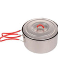 Ultralight Titanium Camping Pot With Folding Handle, 900 Ml Capacity, 0.3mm Thin Yet Durable, red handle visible